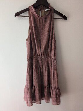 Olivia Grey Mauve Animal Print Mock Neck Ruffle Mini Dress Small